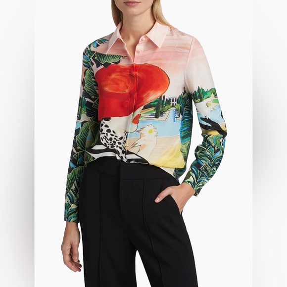 Alice + Olivia Tops - NWT Alice + Olivia Willa 100% Silk Graphic Shirt Size Medium Palm Beach Print